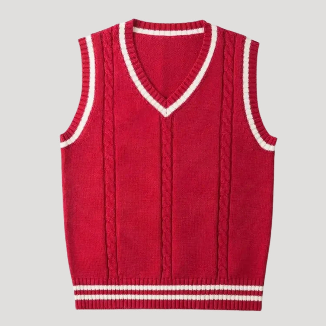 Men’s Sweater Vest Knit V Neck Sleeveless Preppy Striped