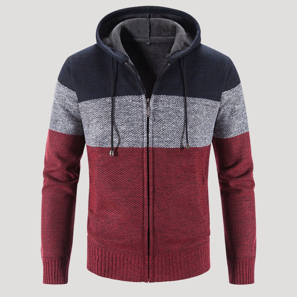 Men’s Tri Colour Knit Zip Hoodie Warm Casual Jacket