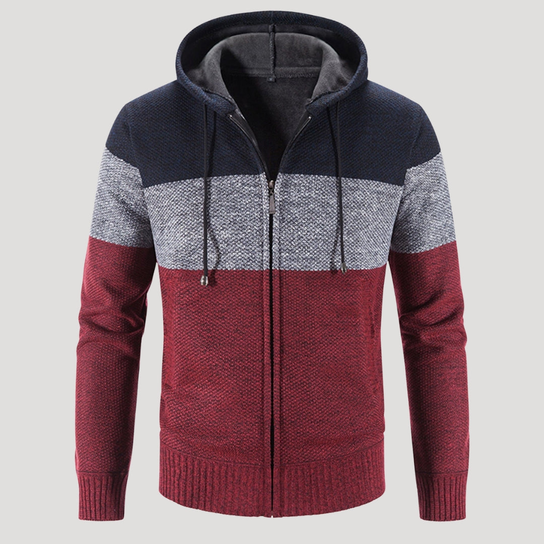 Men’s Tri Colour Knit Zip Hoodie Warm Casual Jacket