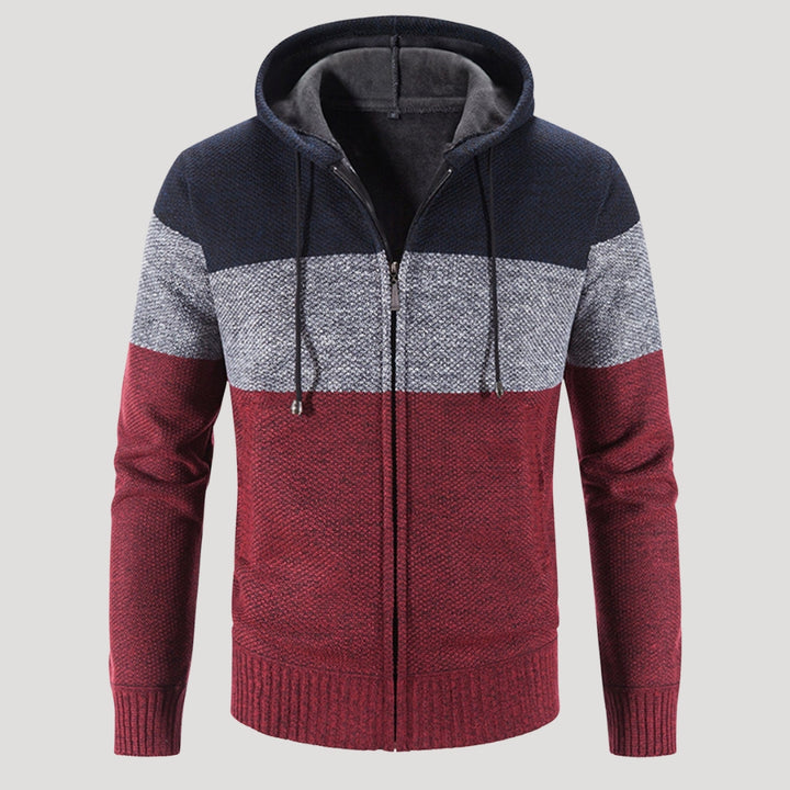 Men’s Tri Colour Knit Zip Hoodie Warm Casual Jacket