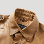 Men’s Leather Field Jacket Button Front Utility Outerwear
