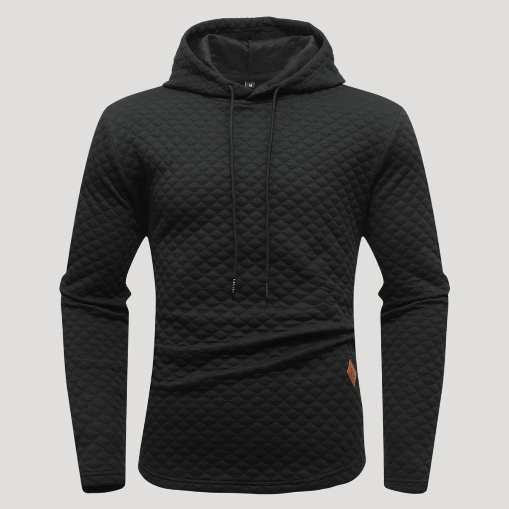 Men’s Quilted Pullover Hoodie Casual Long Sleeve Sweatshirt