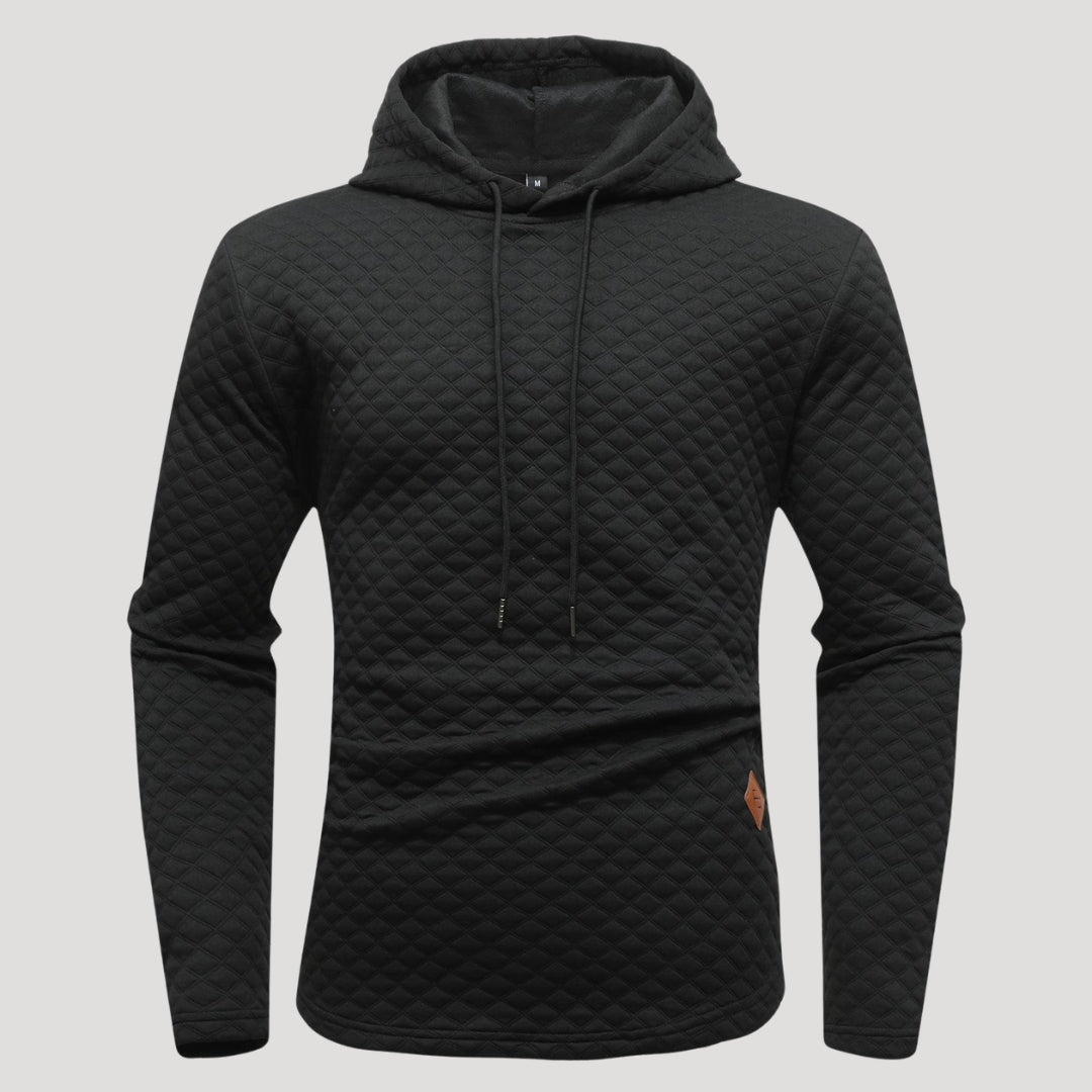Men’s Quilted Pullover Hoodie Casual Long Sleeve Sweatshirt