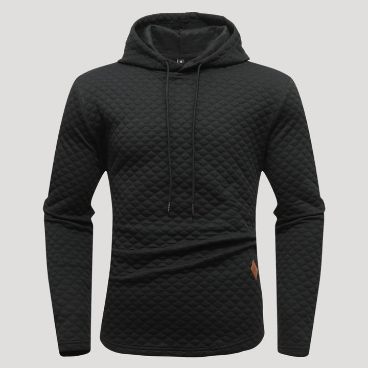 Men’s Quilted Pullover Hoodie Casual Long Sleeve Sweatshirt