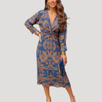 Women’s Maxi Dress Long Sleeve Wrap V Neck Boho Flowy