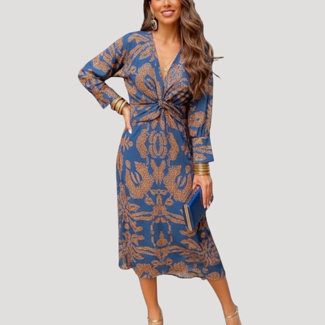 Women’s Maxi Dress Long Sleeve Wrap V Neck Boho Flowy