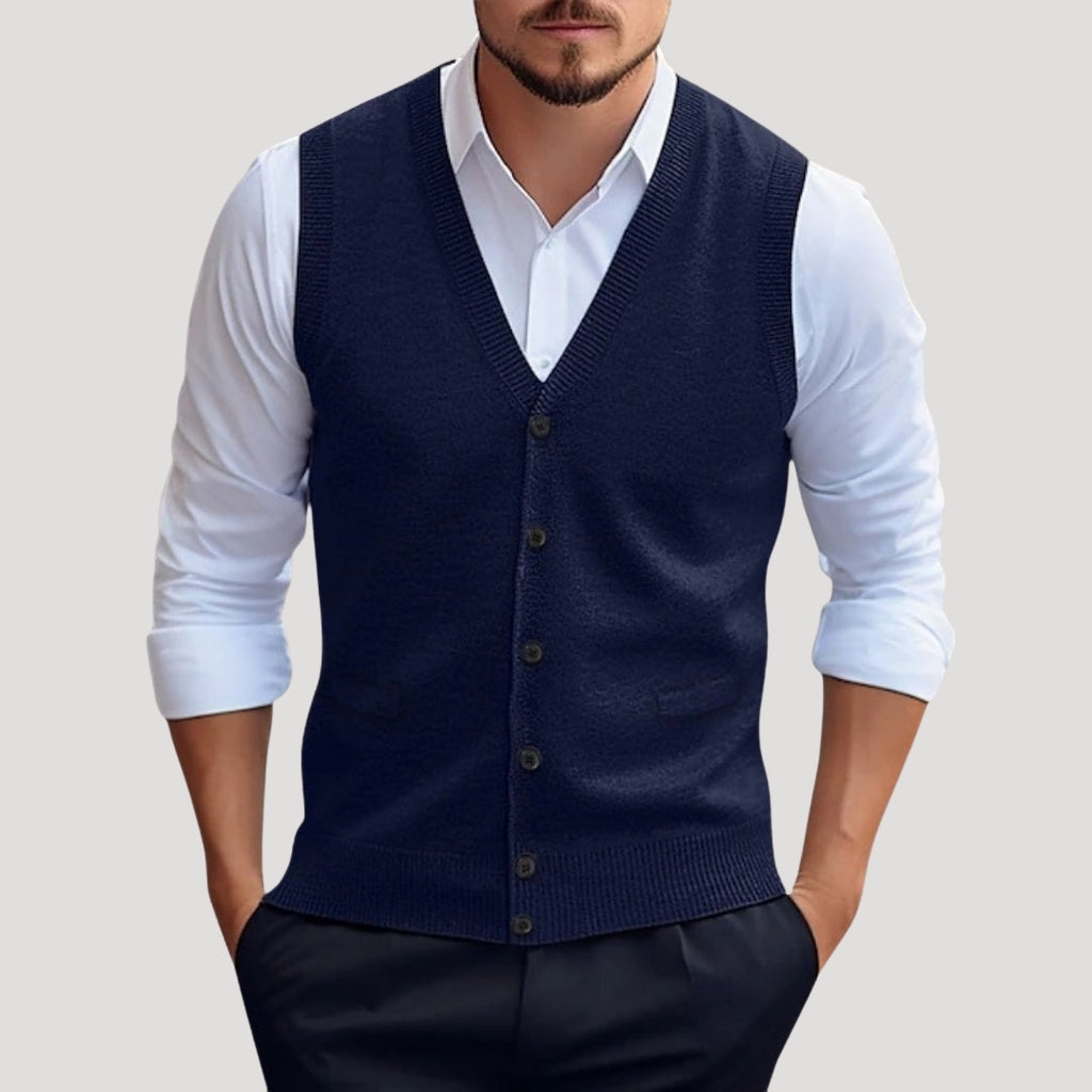 Men’s Sweater Vest Button Casual Lightweight Knit