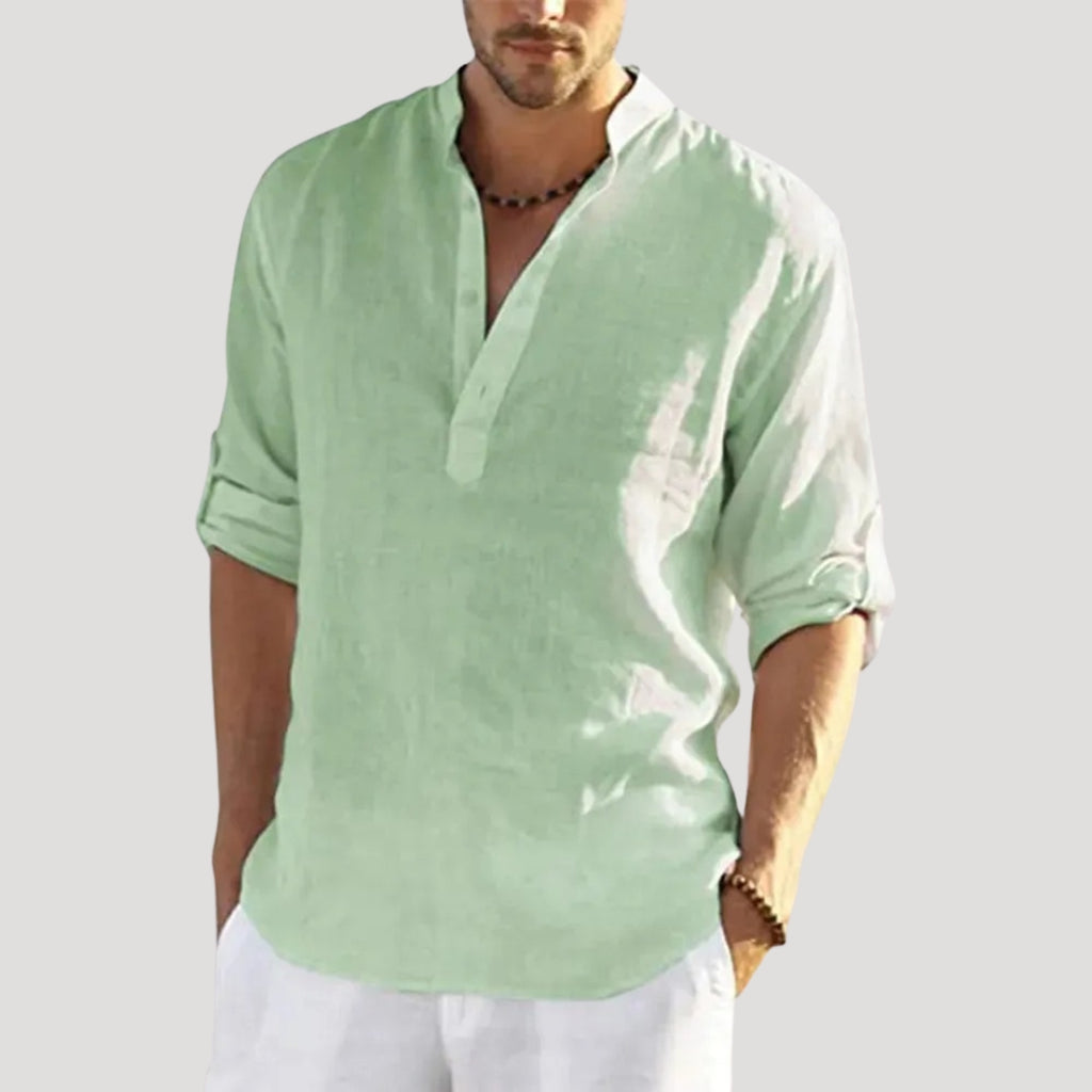 Men’s Linen Shirt Long Sleeve Casual Button Up Summer Top