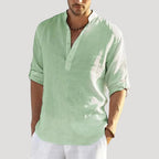 Men’s Linen Shirt Long Sleeve Casual Button Up Summer Top