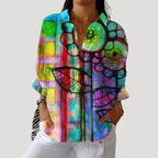 Women’s Printed Button Blouse Long Sleeve Loose Fit