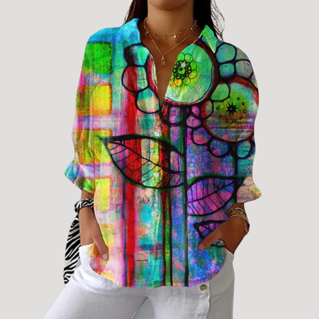 Women’s Printed Button Blouse Long Sleeve Loose Fit