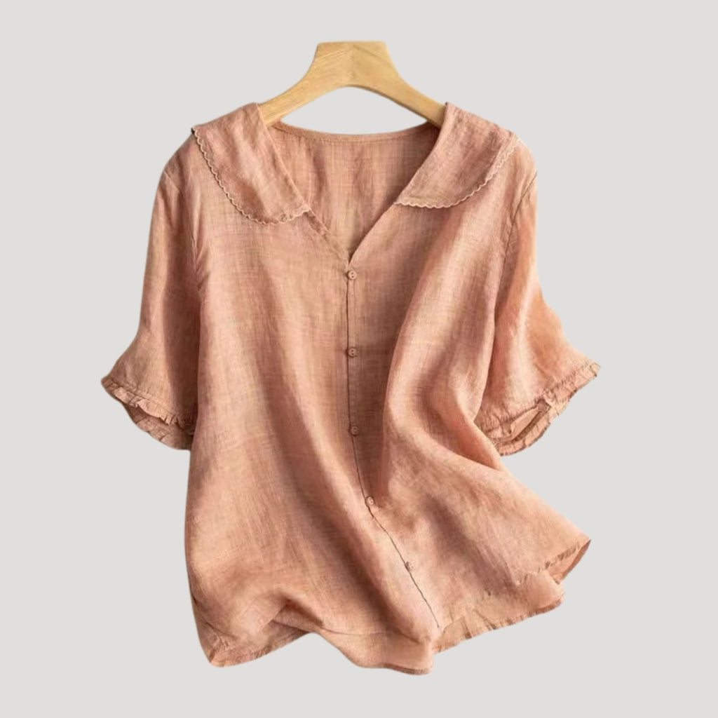 Women’s Blouse Short Sleeve Button Front V Neck Loose