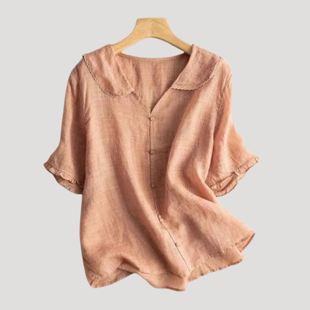 Women’s Blouse Short Sleeve Button Front V Neck Loose