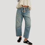 Women’s Denim Cargo Pants Straight Leg Drawstring Waist Pocket