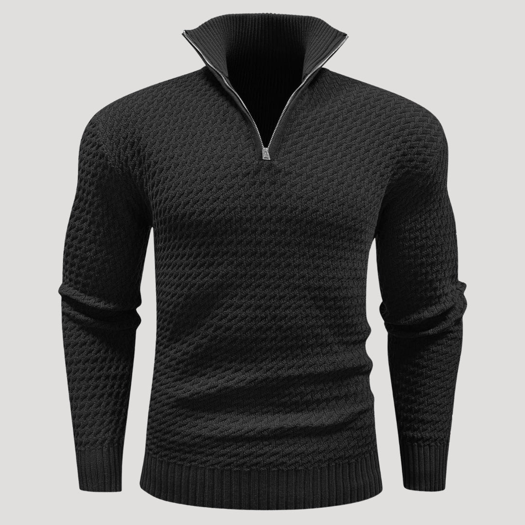 Men’s Textured Quarter Zip Turtleneck Knit Pullover Sweater