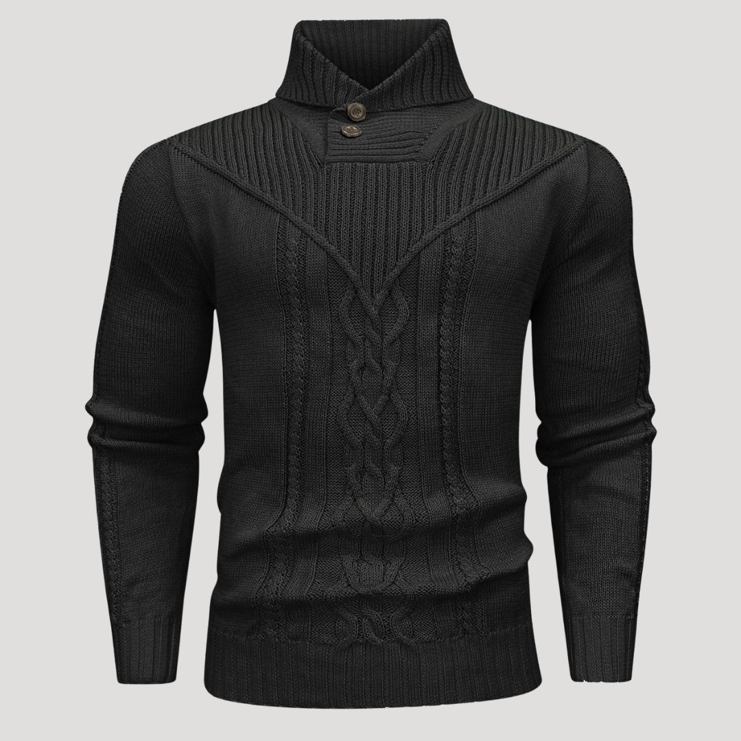 Men’s Cable Knit Shawl Collar Sweater Casual Pullover