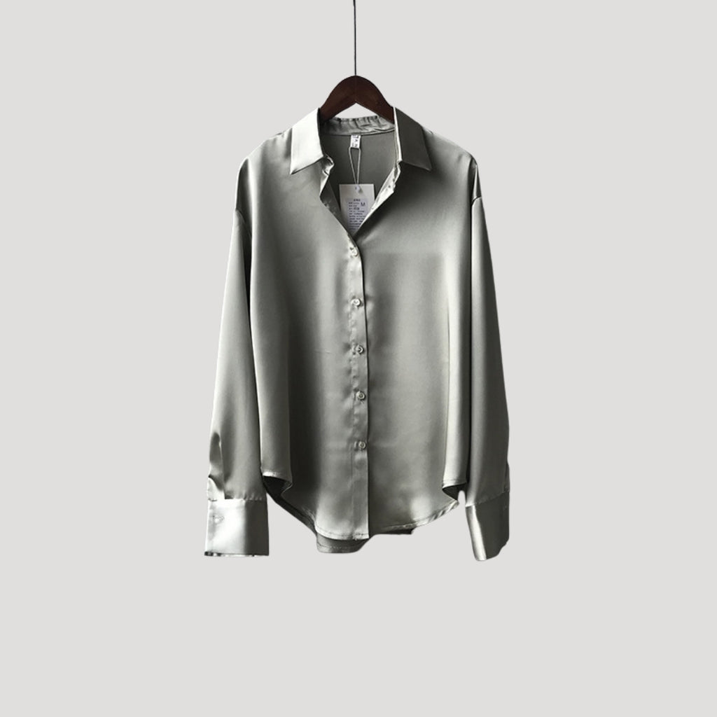 Women’s Satin Button Down Blouse Long Sleeve Shirt Top
