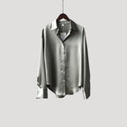 Women’s Satin Button Down Blouse Long Sleeve Shirt Top