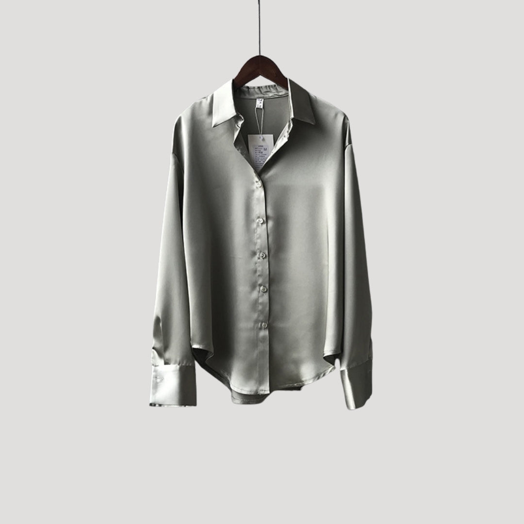 Women’s Satin Button Down Blouse Long Sleeve Shirt Top