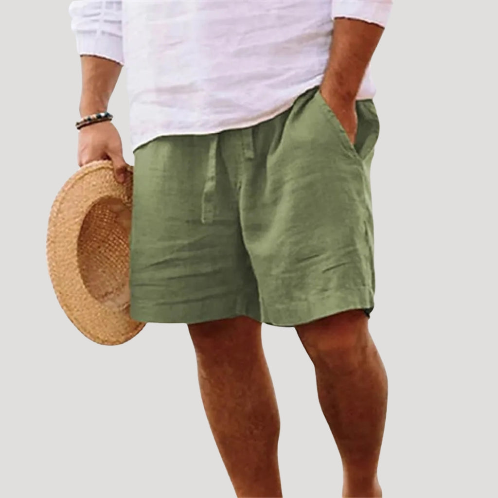 Men Linen Shorts Drawstring Waist Relaxed Fit