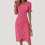 Women’s Summer Dress Midi Wrap Floral Casual V Neck