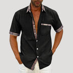 Mens Casual Shirt Short Sleeve Button Down Plaid Trim