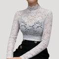 Women’s Lace High Neck Top Elegant Slim Fit Blouse