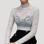 Women’s Lace High Neck Top Elegant Slim Fit Blouse