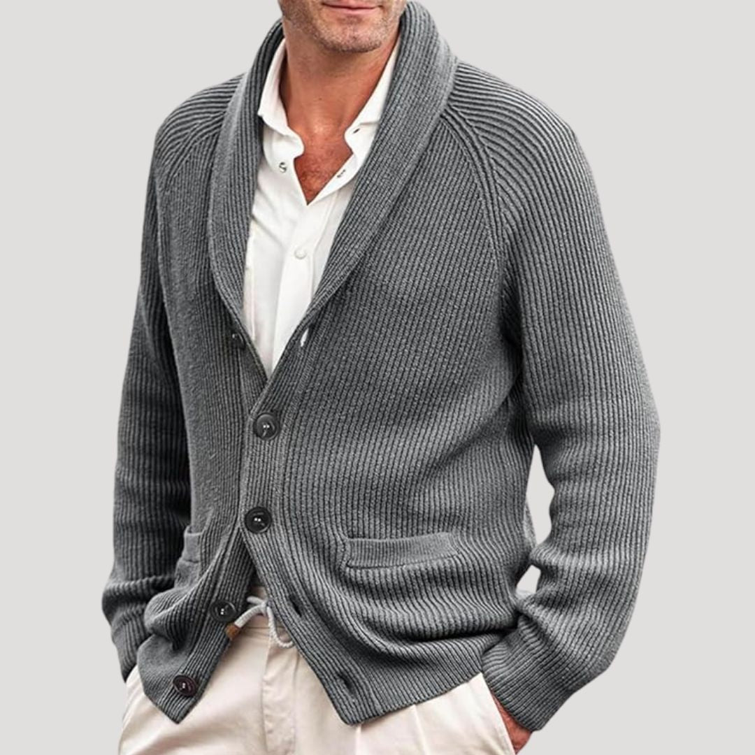 Men Ribbed Knit Cardigan Button Front Long Sleeve Classic Fit