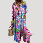 Women’s Summer Dress Maxi Casual Shirt Printed Button