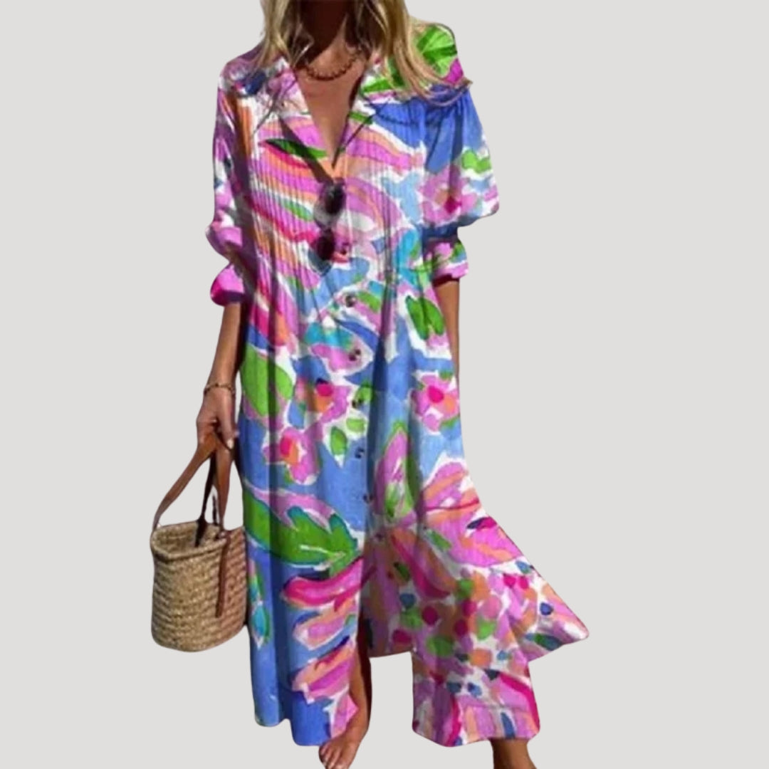 Women’s Summer Dress Maxi Casual Shirt Printed Button