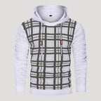Men’s Plaid Knit Pullover Hoodie Textured Long Sleeve Sweater