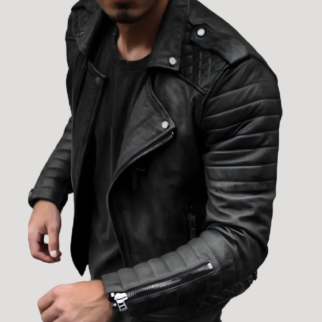 Men’s Faux Leather Biker Jacket Slim Fit Zip Coat