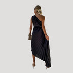 Women’s Dress Formal Cocktail Midi One Shoulder Pleated
