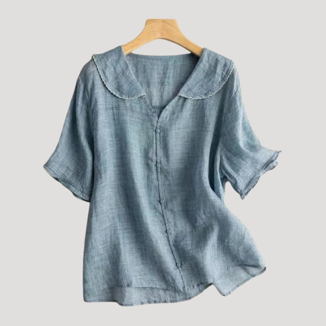 Women’s Blouse Short Sleeve Button Front V Neck Loose