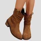 Women’s Cowboy Ankle Boots Western Slip On Mid Heel Short
