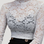 Women’s Lace High Neck Top Elegant Slim Fit Blouse