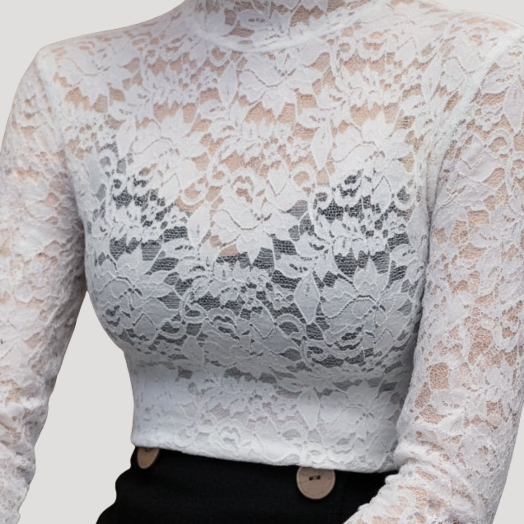 Women’s Lace High Neck Top Elegant Slim Fit Blouse