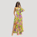 Women’s Formal Dress Maxi Floral One Shoulder Chiffon Slit