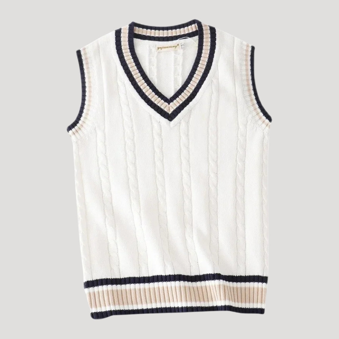 Men’s Sweater Vest Knit V Neck Sleeveless Preppy Striped