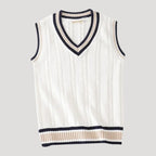 Men’s Sweater Vest Knit V Neck Sleeveless Preppy Striped