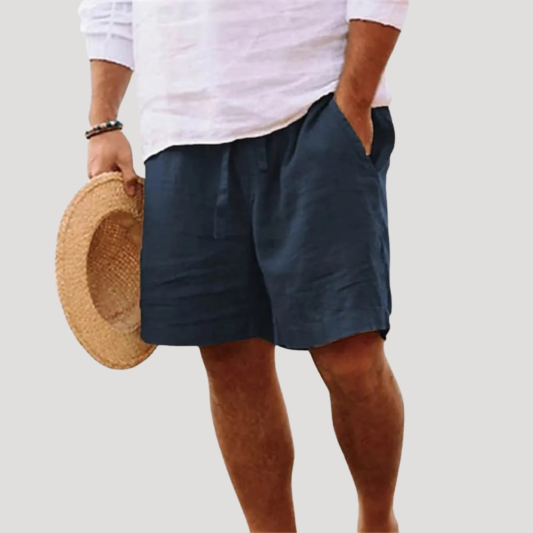 Men Linen Shorts Drawstring Waist Relaxed Fit