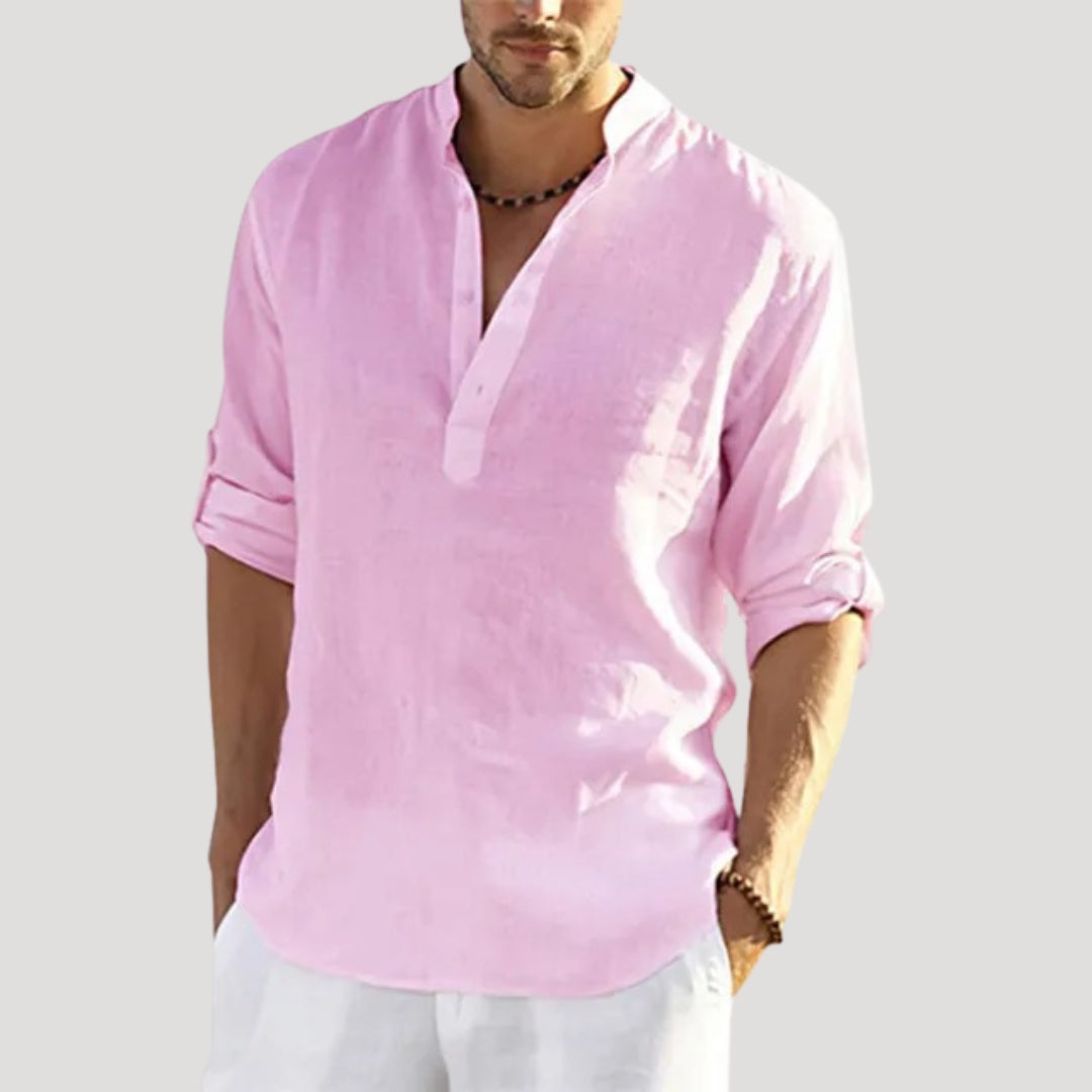 Men’s Linen Shirt Long Sleeve Casual Button Up Summer Top