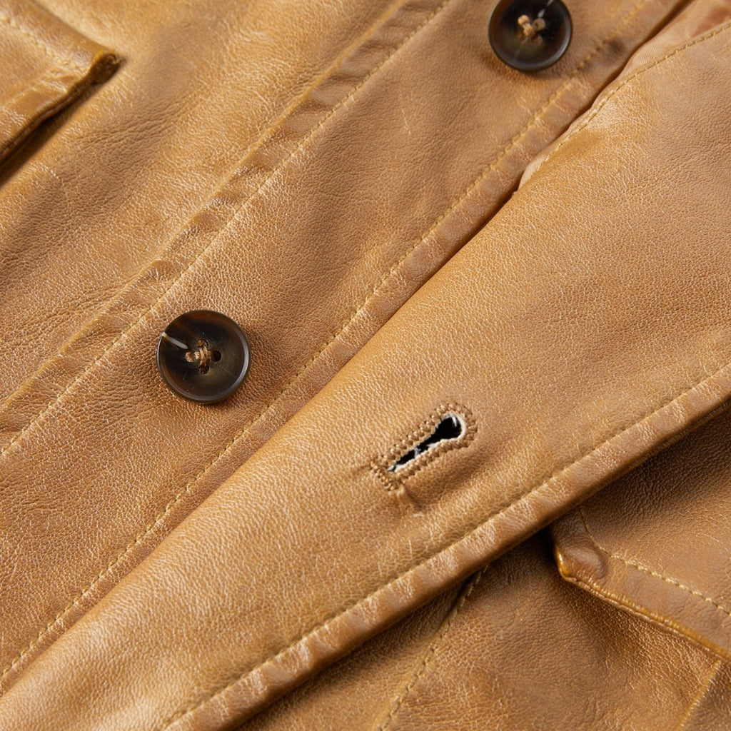 Men’s Leather Field Jacket Button Front Utility Outerwear