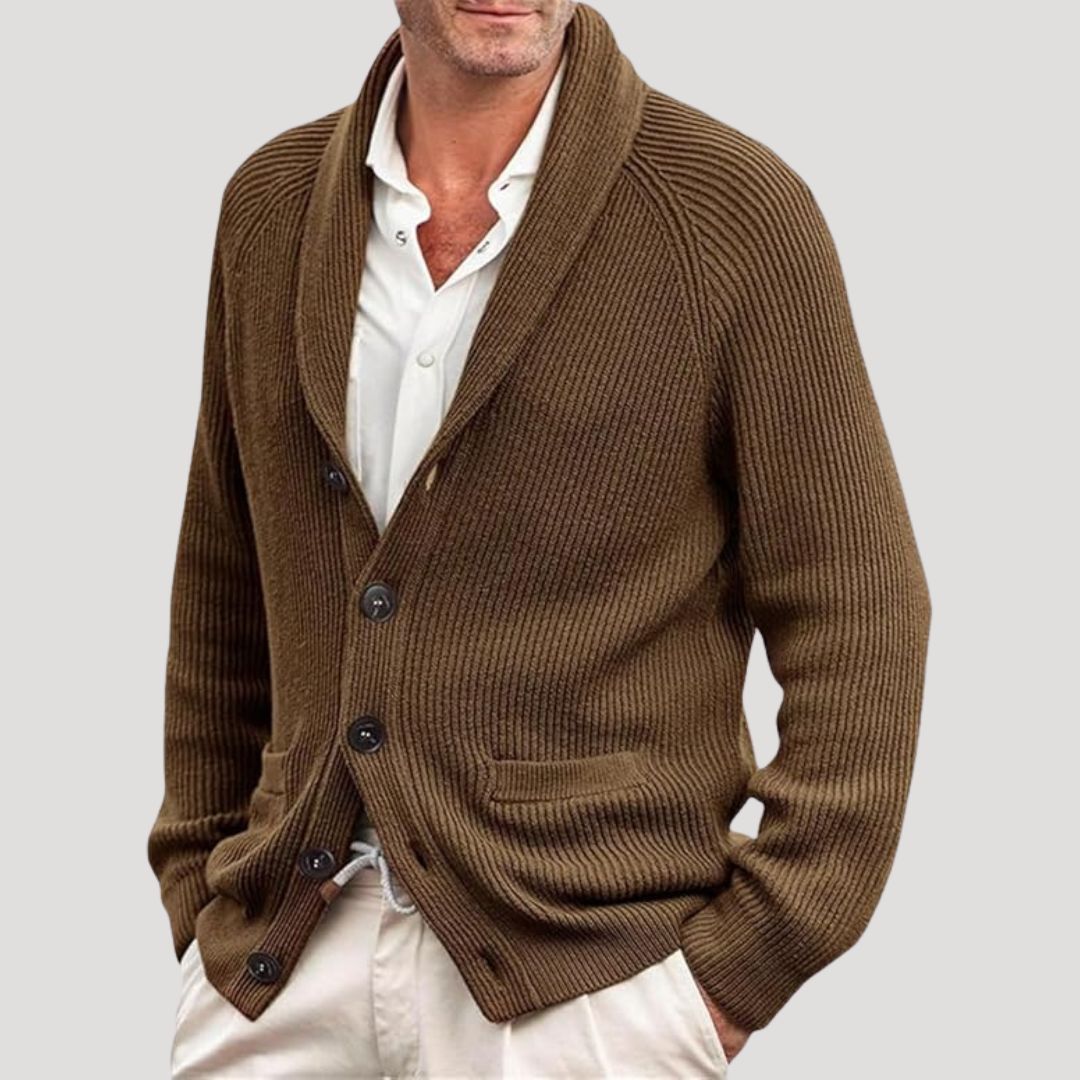 Men Ribbed Knit Cardigan Button Front Long Sleeve Classic Fit