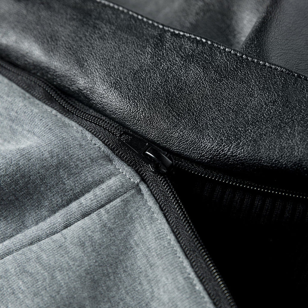 Men’s Black Leather Hooded Jacket With Utility Pockets