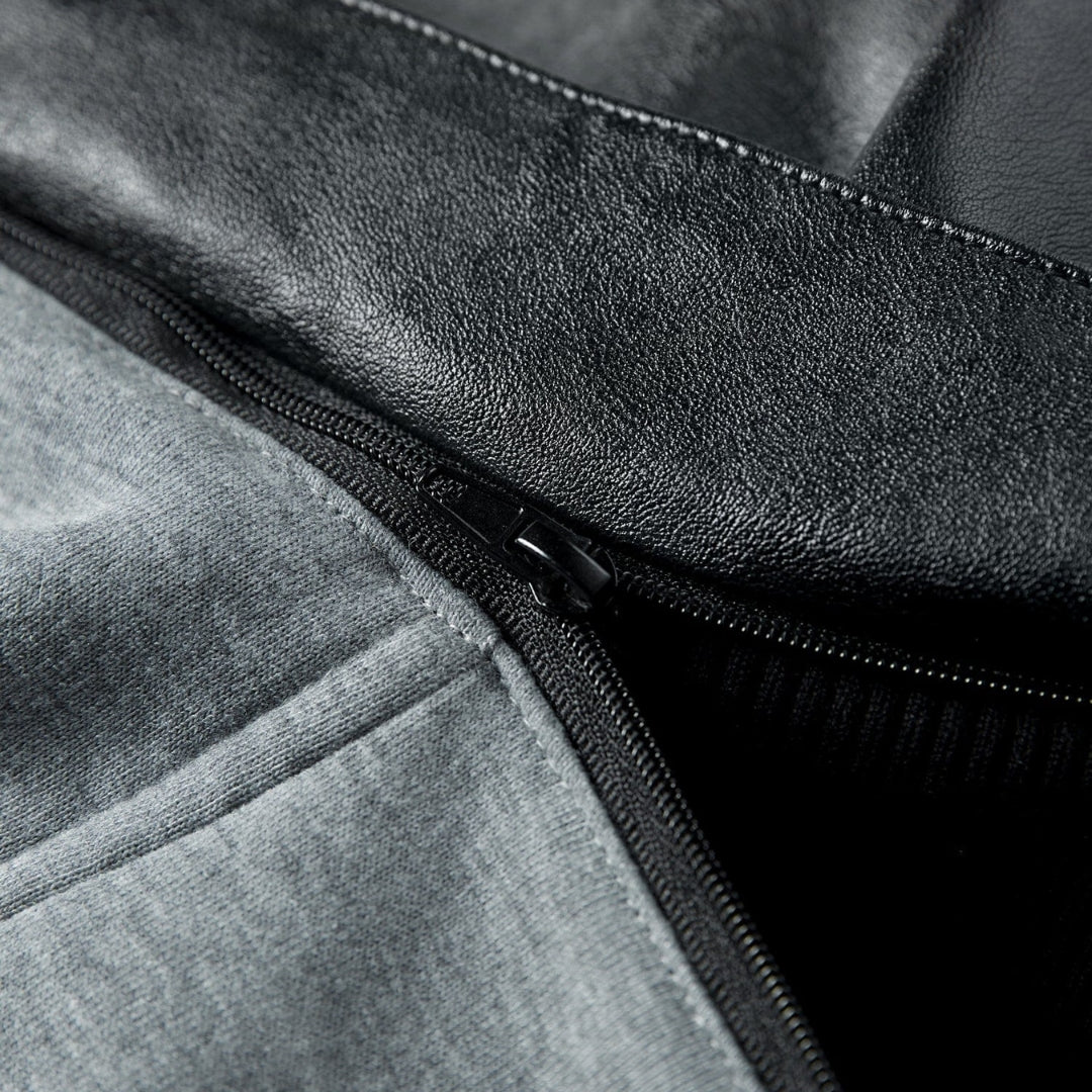 Men’s Black Leather Hooded Jacket With Utility Pockets
