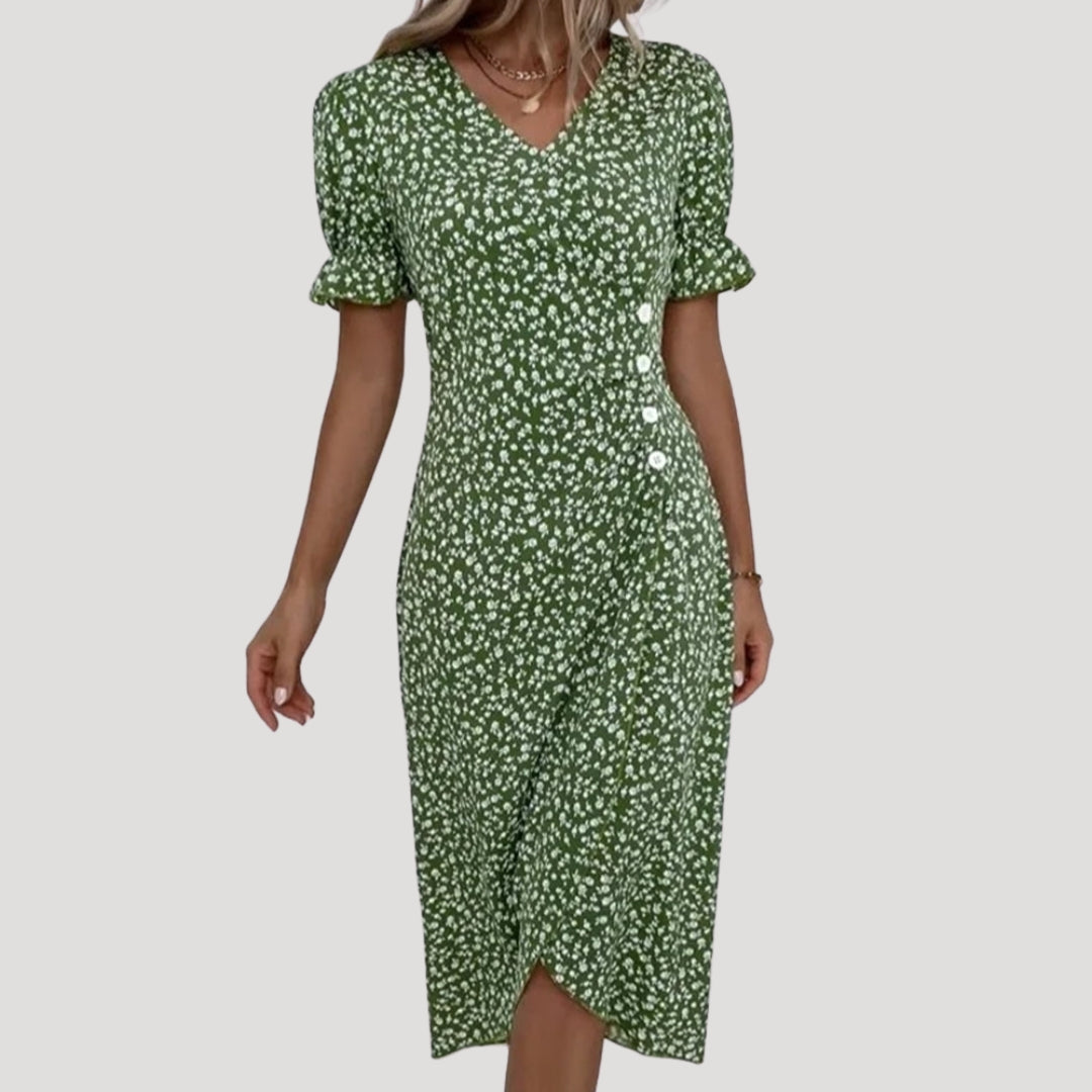 Women’s Summer Dress Midi Wrap Floral Casual V Neck