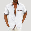 Mens Casual Shirt Short Sleeve Button Down Plaid Trim