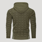 Men’s Plaid Knit Pullover Hoodie Textured Long Sleeve Sweater